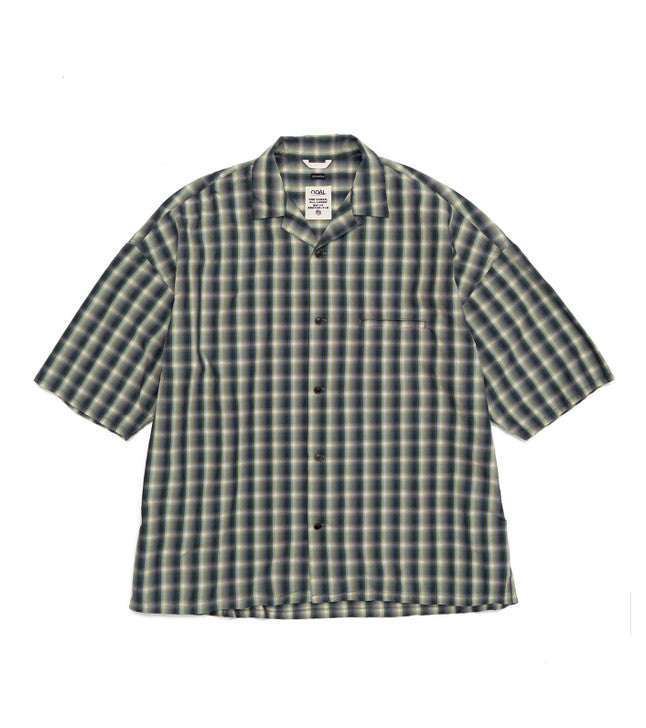 Nanamica Mens Green Check Open Collar Shirt