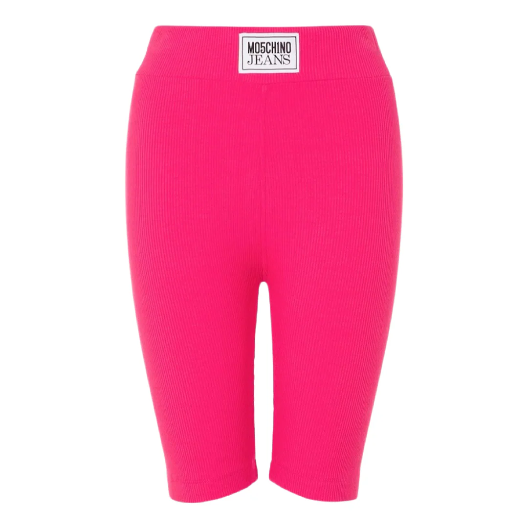 Moschino Logo Patch Knitted Cycling Shorts in Pink