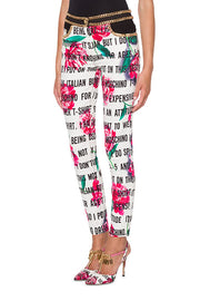 Slogan & Flowers Gabardine Trousers in White