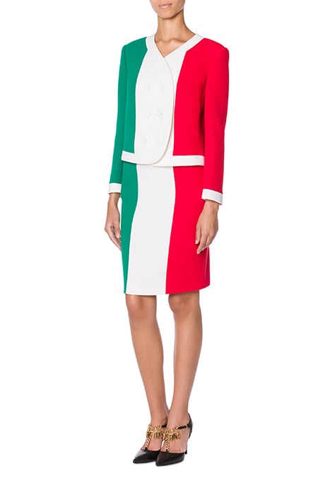 Italian Slogan Boucle Jacket in Multicolour