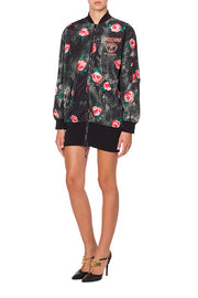 Painted Flowers Bomber Jacket in Black