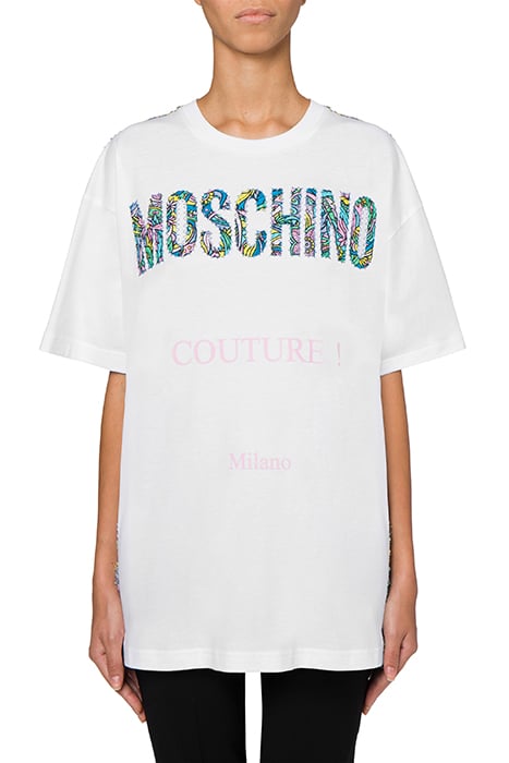 Moschino Retro Flowers Logo Jersey T-Shirt in White