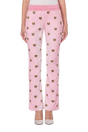 Teddy Embroidery Stretch Velour Joggers in Pink
