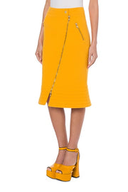 Couture Biker Wool Crepe Skirt in Yellow