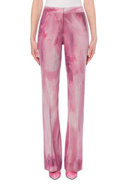 Painting Wool Satin Flare Trousers in Pink