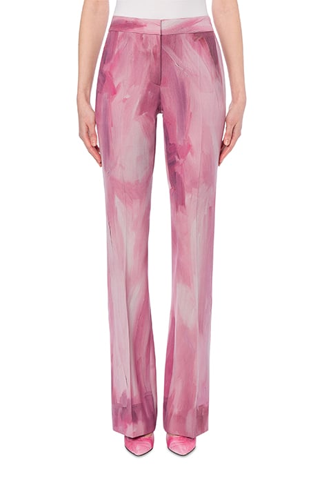 Painting Wool Satin Flare Trousers in Pink