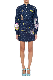 Animal Patch Polka Dot Denim Trousers in Blue
