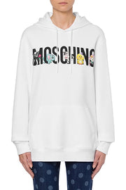 Moschino Calico Animals Logo Hoodie in White