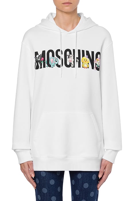 Moschino Calico Animals Logo Hoodie in White