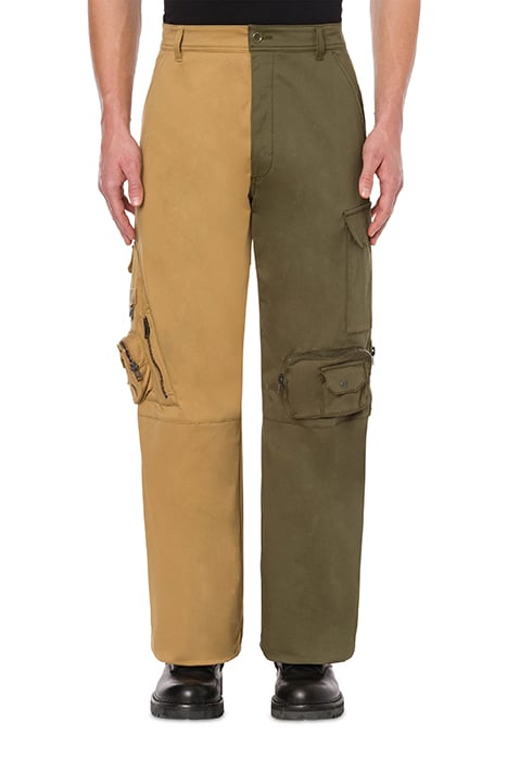 Twon-Tone Cargo Trousers in Matt Satin Beige
