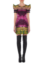 Embroidered Polka Dot Twill Dress in Black