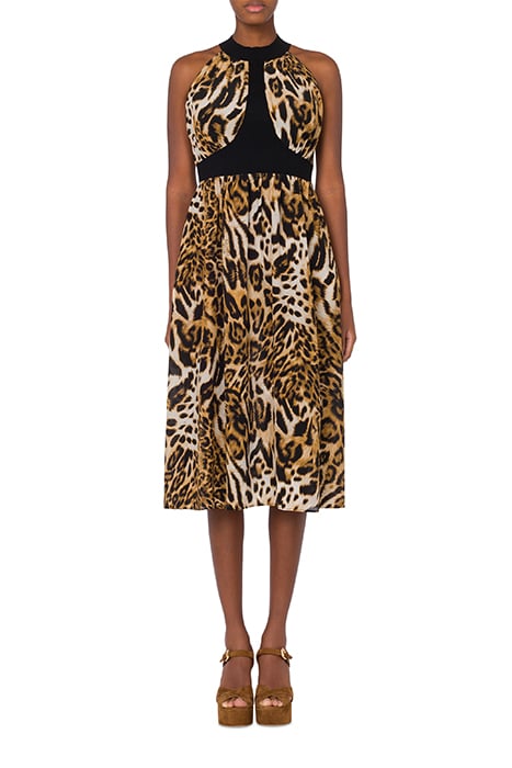 Leopard Print Knitted Dress in Beige