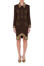 Cropped Crepe Jacket in Brown