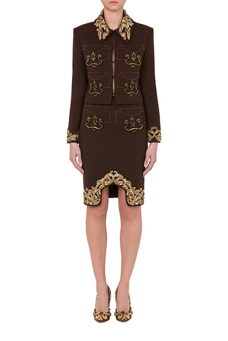 Cropped Crepe Jacket in Brown