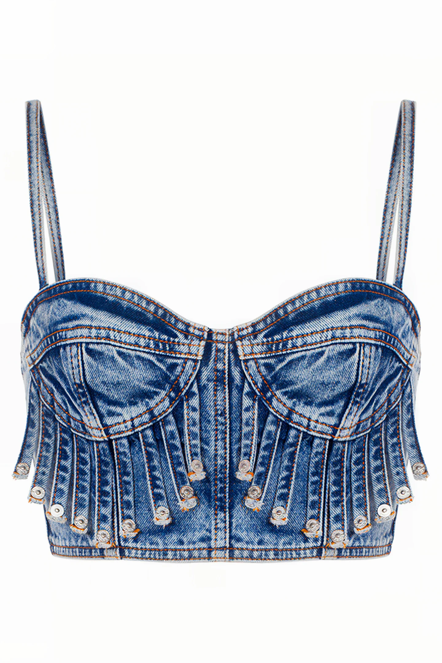 Moschino Recycled Denim Crop Top with Fringe in Blue