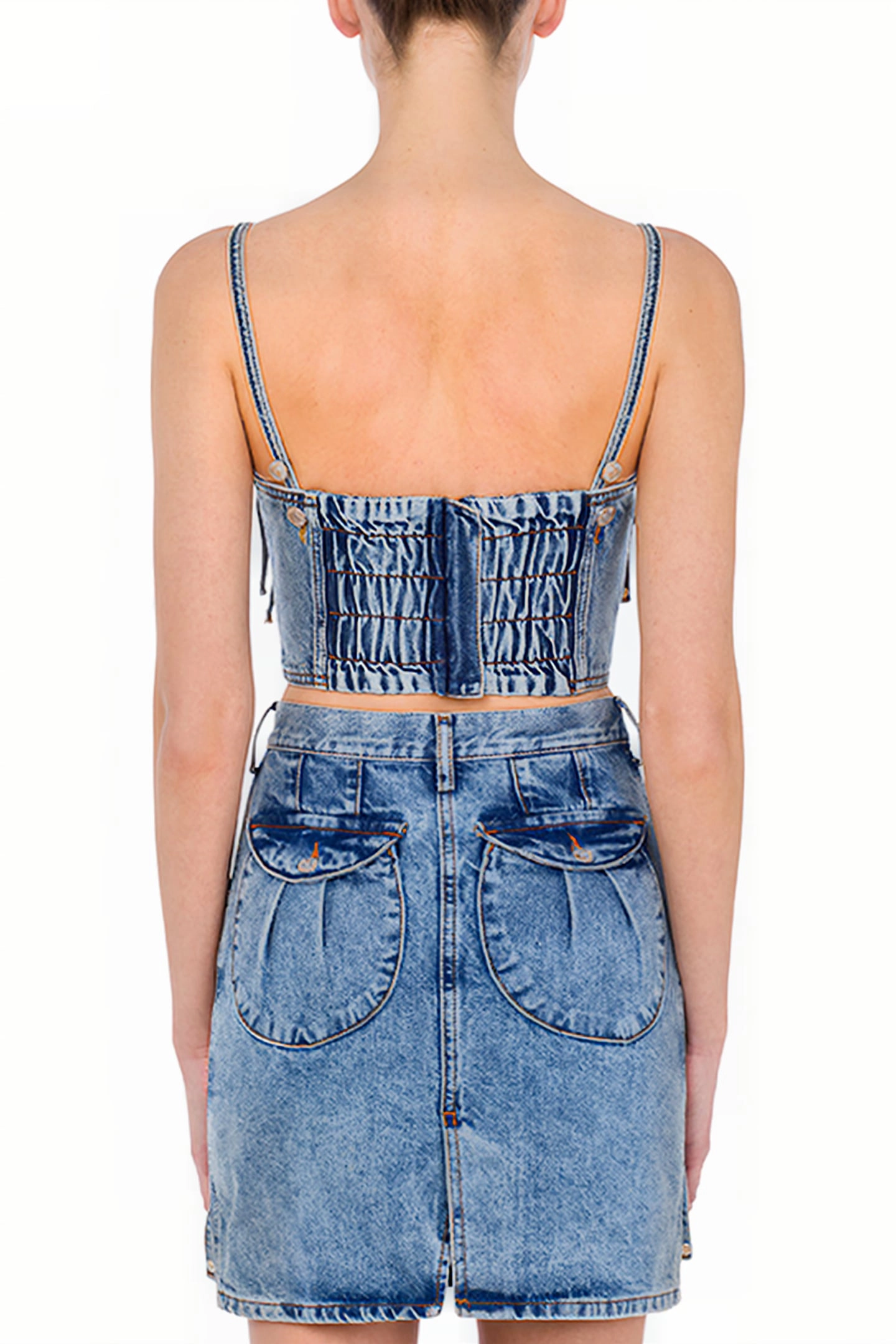 Moschino Recycled Denim Crop Top with Fringe in Blue
