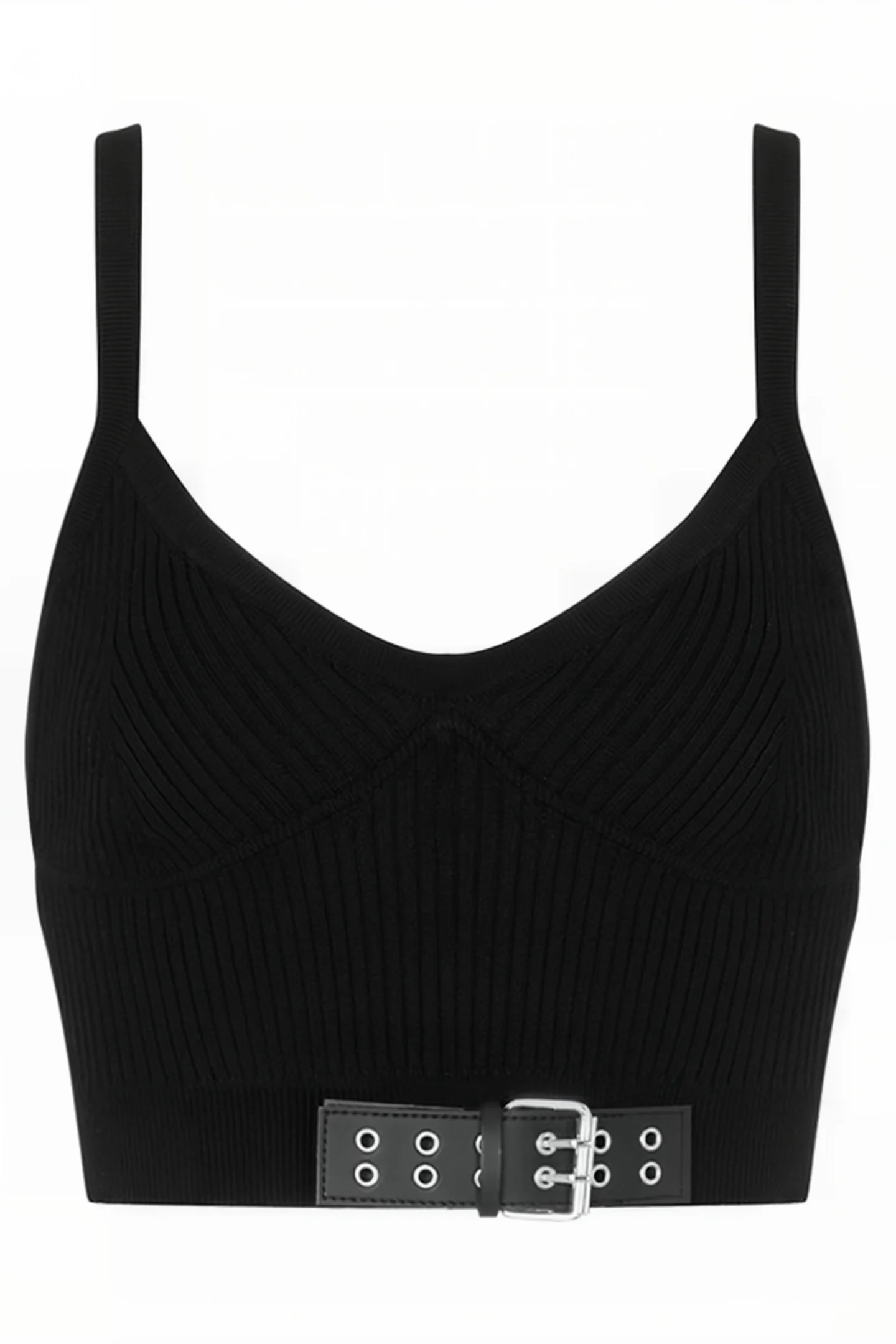 Moschino Biker Buckles Stretch Knit Crop Top in Black
