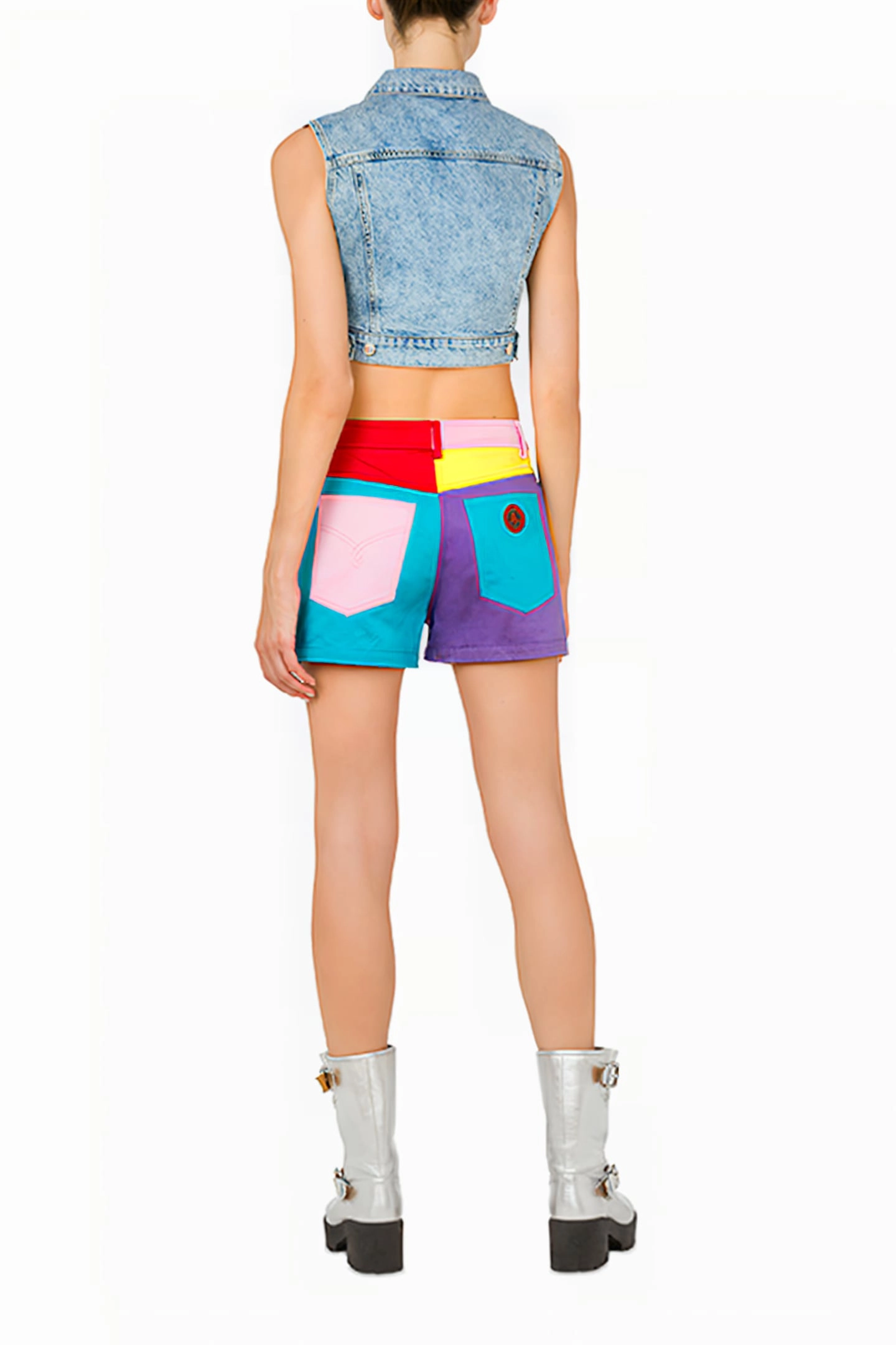 Moschino Cropped Vest in Recycled Blue Denim