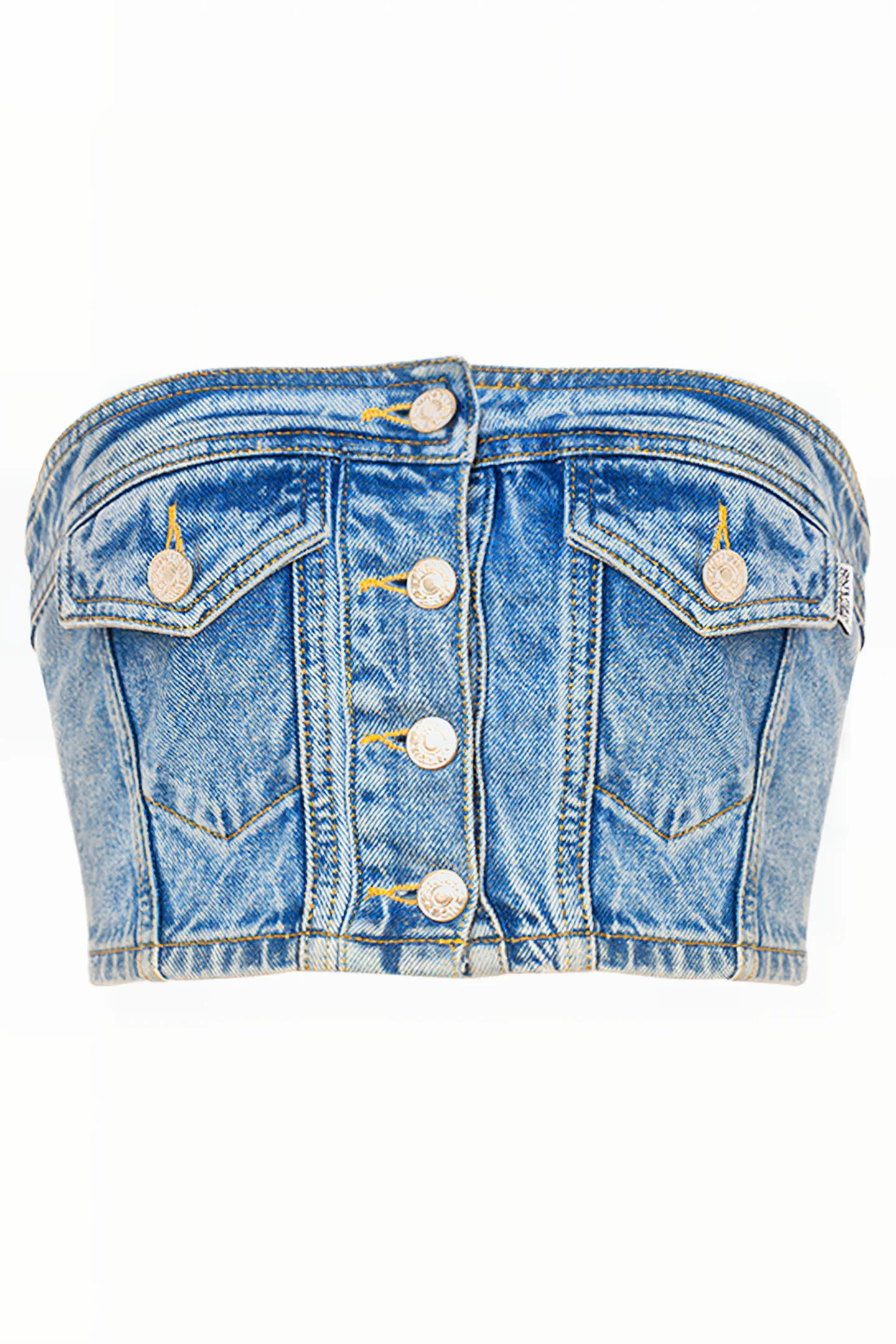 Moschino Bustier Crop Top in Recycled Blue Denim