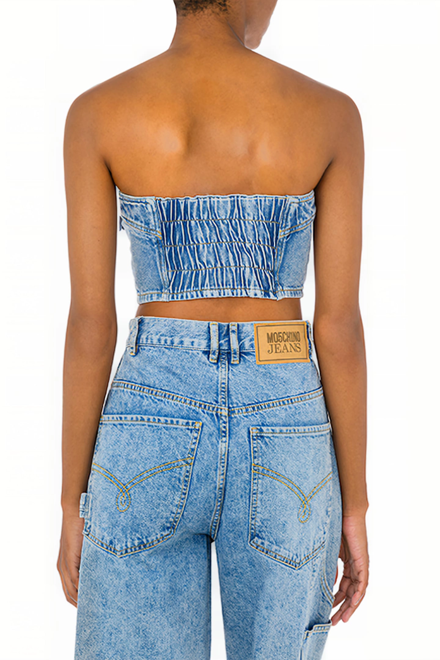 Moschino Bustier Crop Top in Recycled Blue Denim