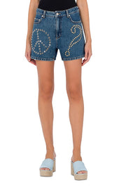 Moschino Studded Symbols Denim Shorts in Blue