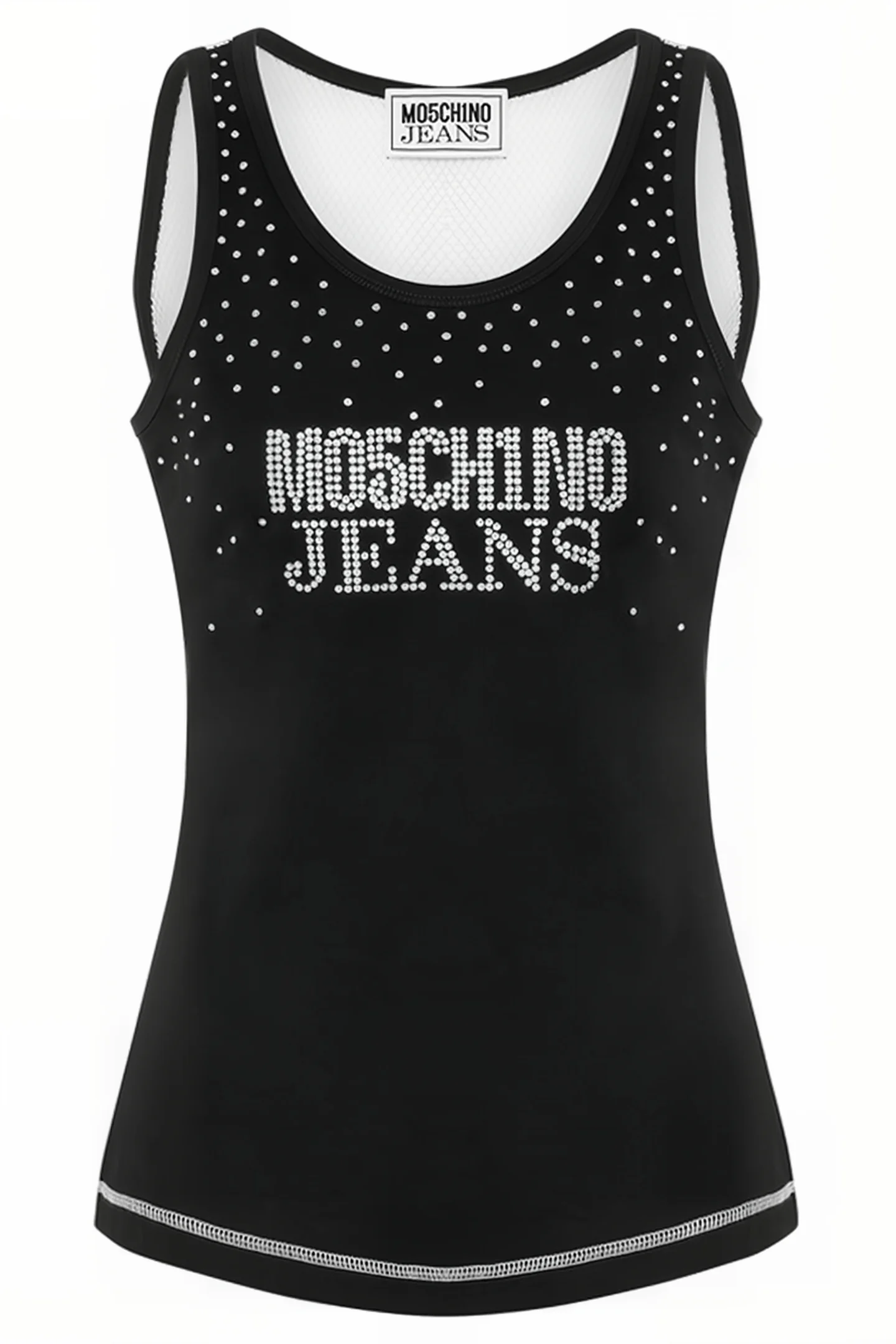 Moschino Rhinestone Logo Jersey Tank Top in Black