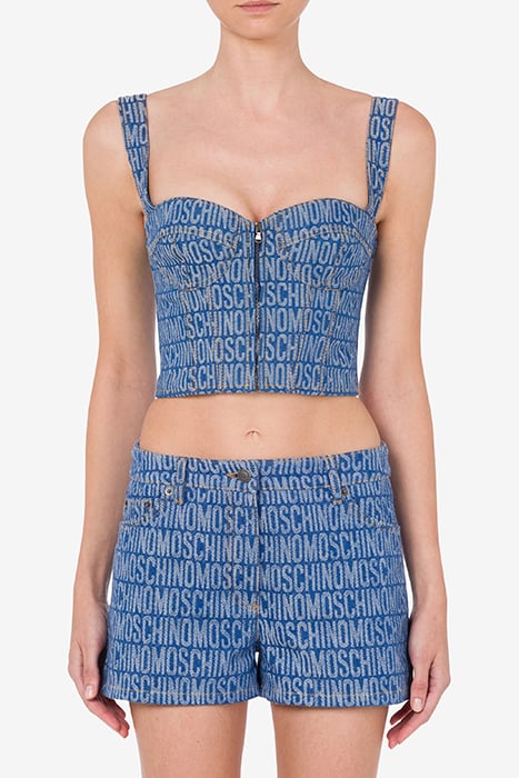 Allover Logo Denim Crop Top in Blue