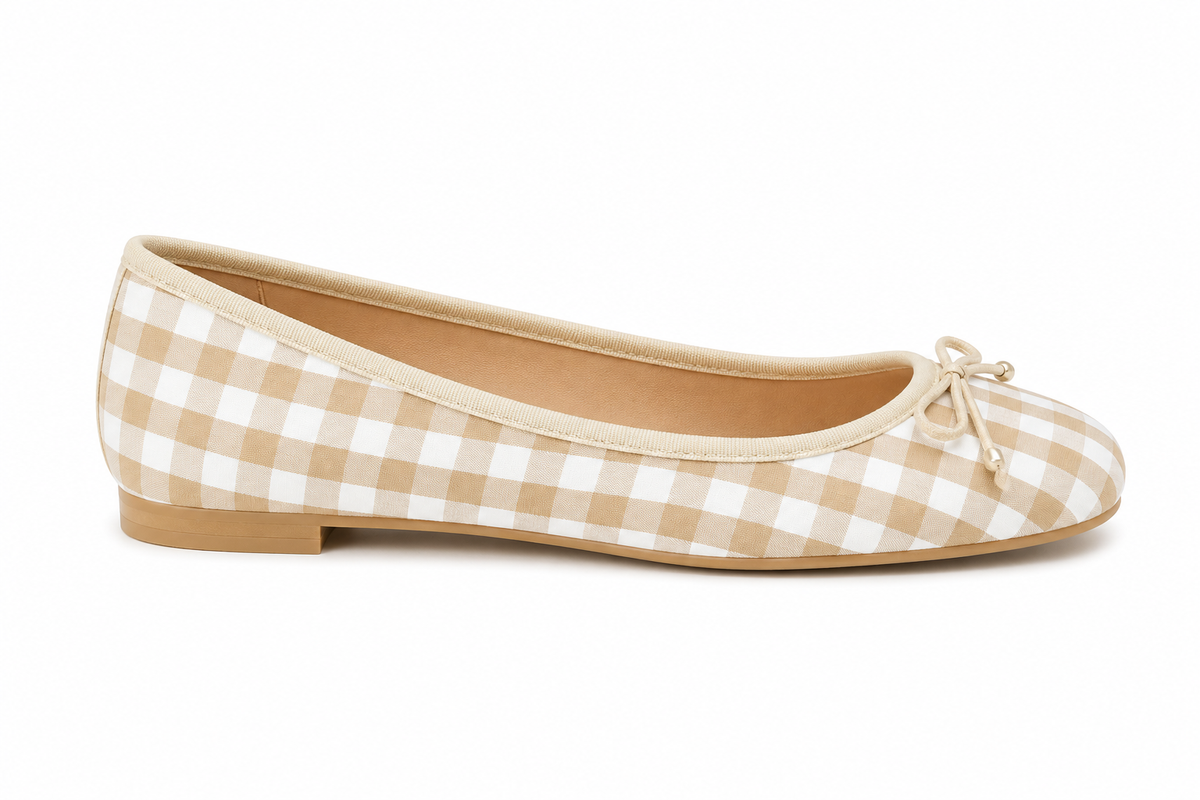 French Sole Maddox Ballet Flats in a Beige Check