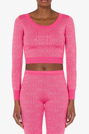 Allover Logo Wool Short Sweater in Fuchsia