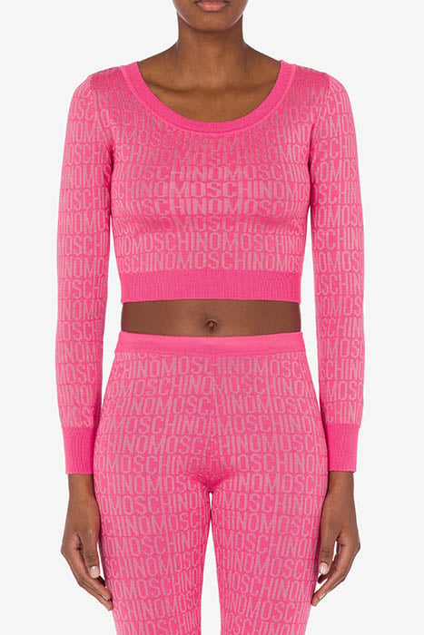 Allover Logo Wool Short Sweater in Fuchsia