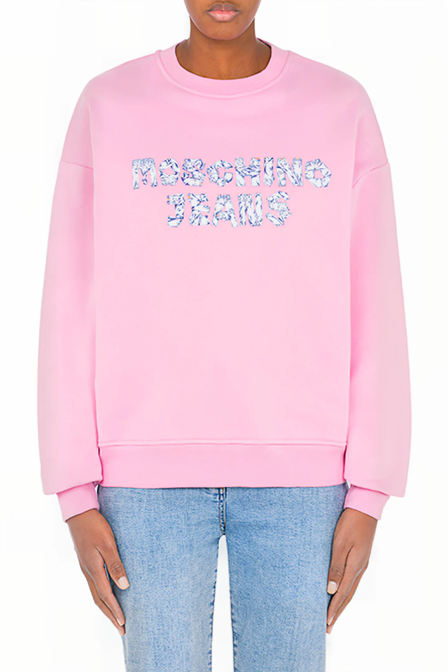 Denim Logo Print Sweatshirt in Pink