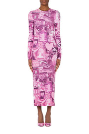 Digital Heart Lightweight Fleece Dress in Pink