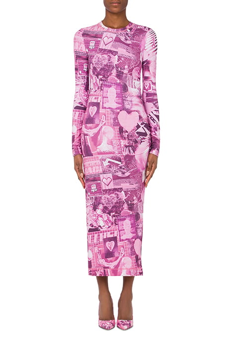 Digital Heart Lightweight Fleece Dress in Pink