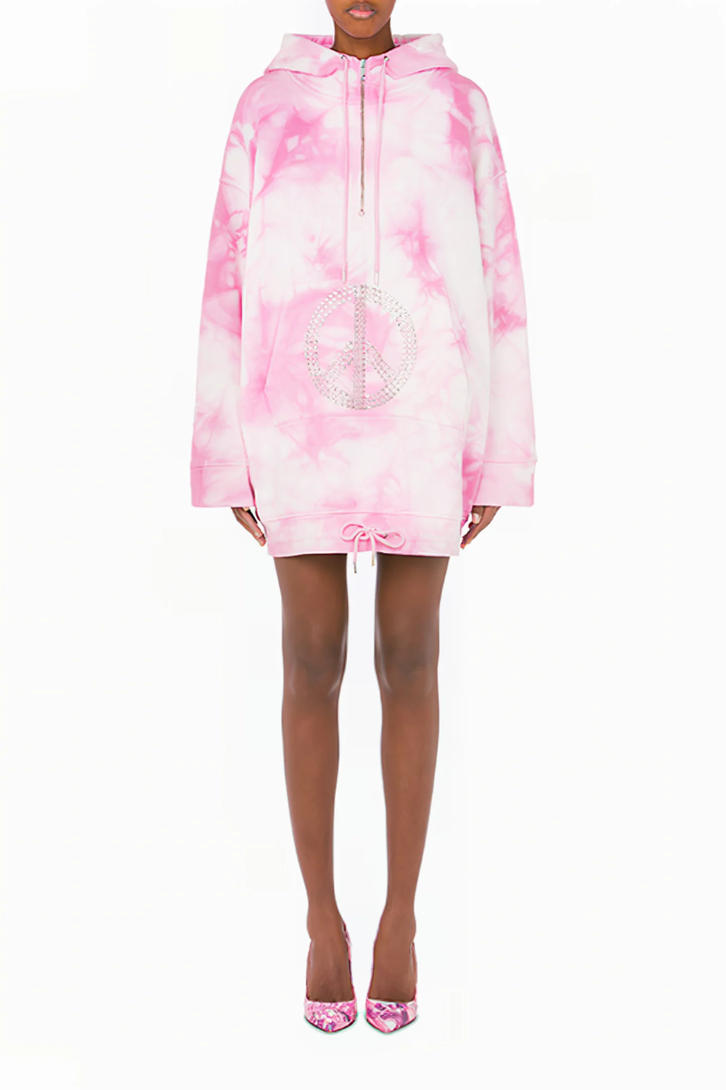 Oversized Tie Dye Fleece Dress in Pink