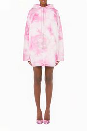 Oversized Tie Dye Fleece Dress in Pink