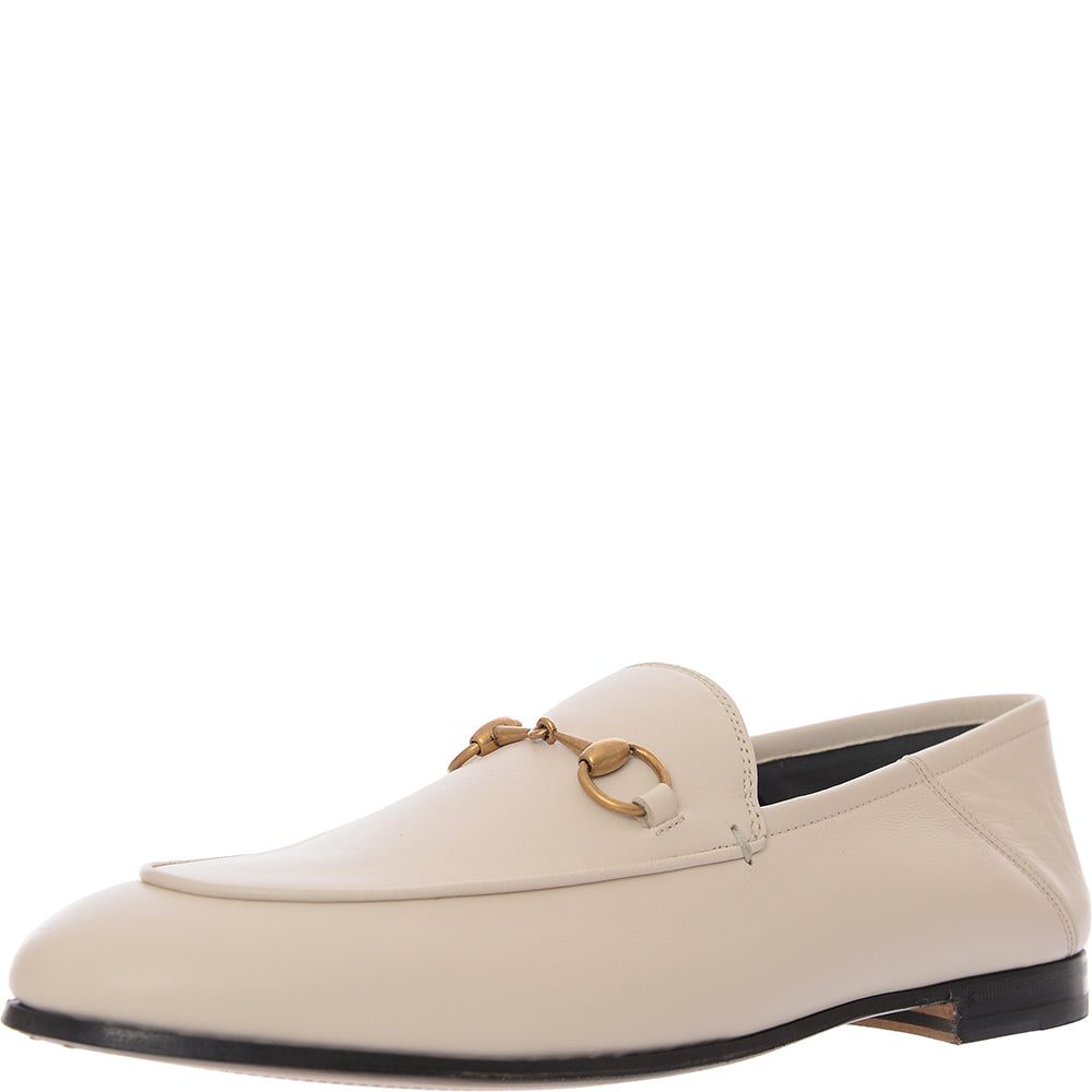 Gucci Womens Brixton Horsebit Detailed Leather Collapsible Heel Loafers In Neutrals
