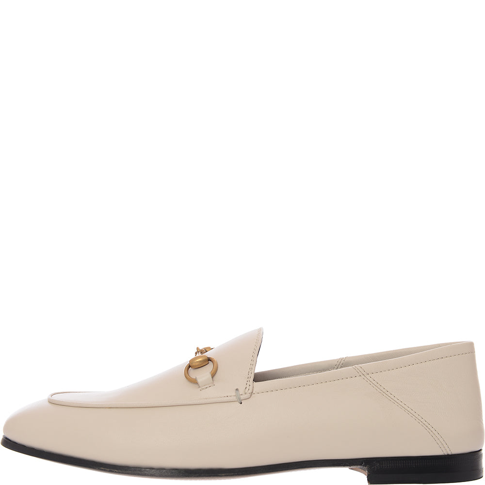 Gucci Womens Brixton Horsebit Detailed Leather Collapsible Heel Loafers In Neutrals