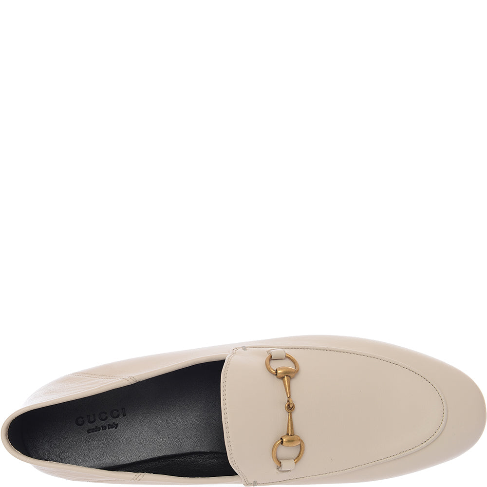 Gucci Womens Brixton Horsebit Detailed Leather Collapsible Heel Loafers In Neutrals