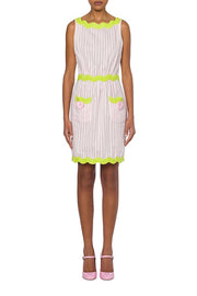 Heart Buttons Jacquard Striped Dress in Pink