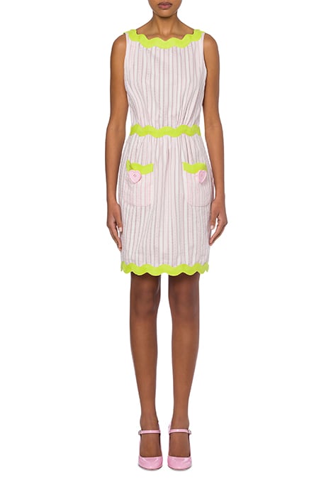 Heart Buttons Jacquard Striped Dress in Pink