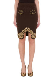 Moschino Handle With Care Crepe Skirt in Brown