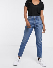 Monki Womens Kimomo Cotton High Waist Mom Jeans in Classic Blue