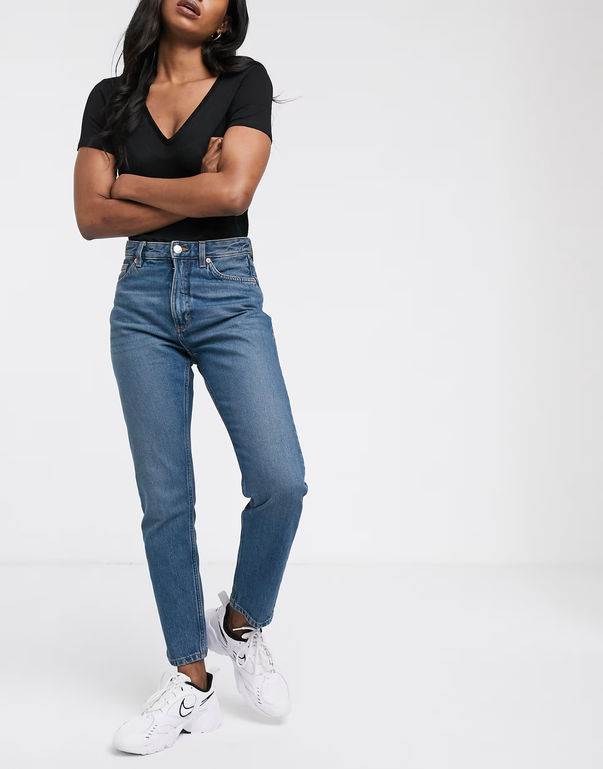 Monki Womens Kimomo Cotton High Waist Mom Jeans in Classic Blue