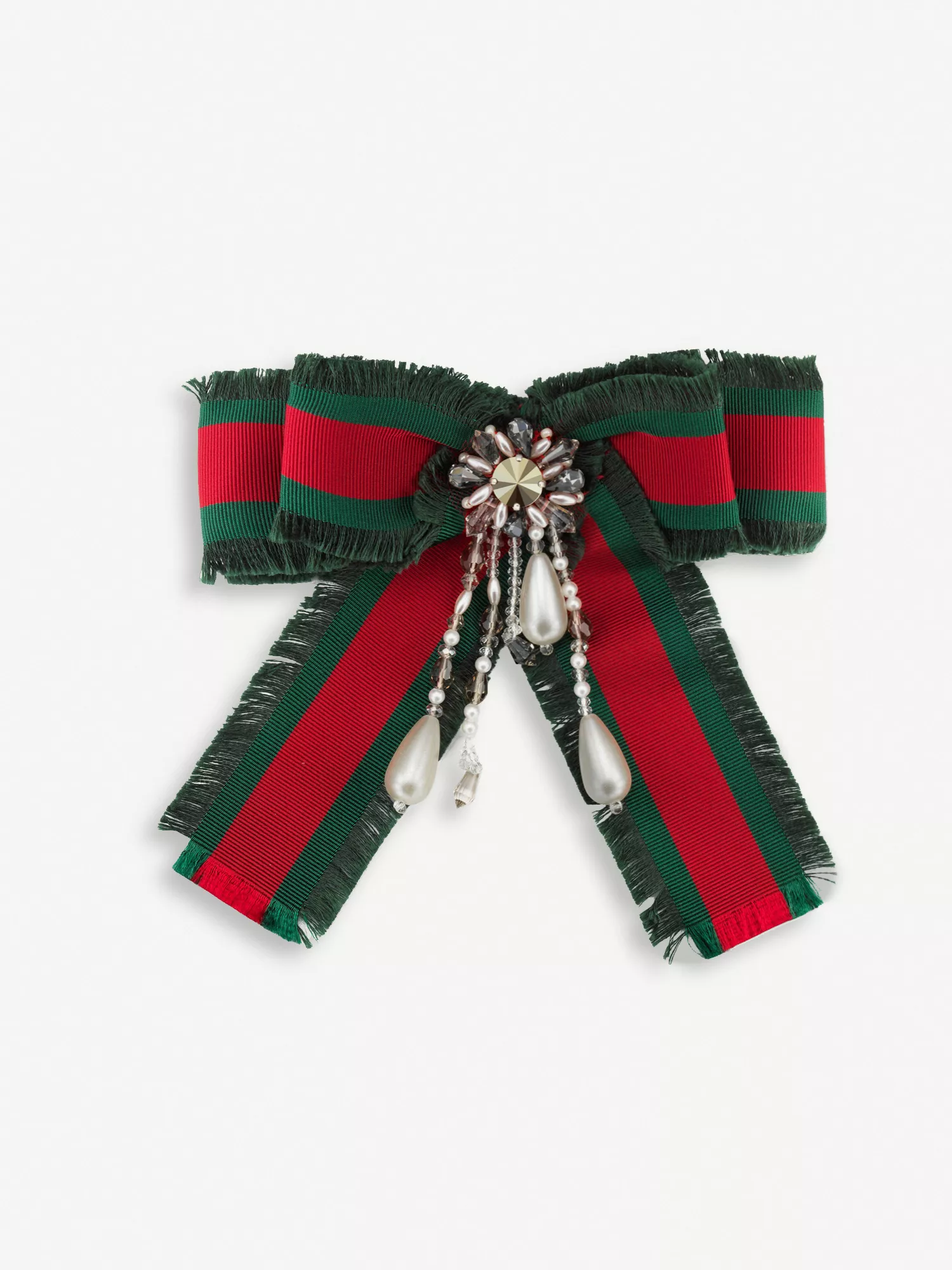 Gucci Womens Grosgrain Bow Brooch in Green and Red