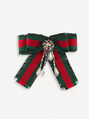 Gucci Womens Grosgrain Bow Brooch in Green and Red