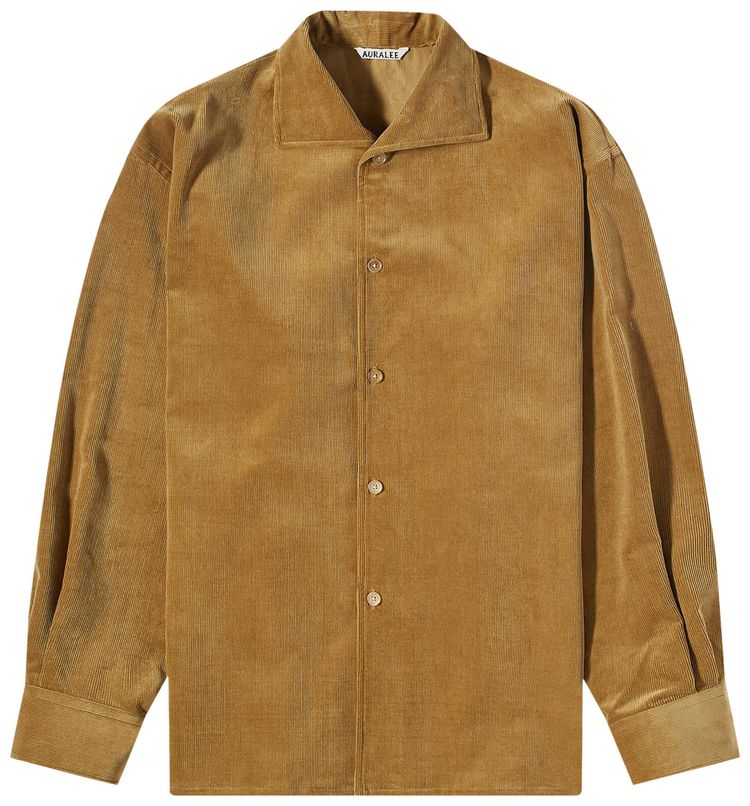 Auralee Mens Khaki Corduroy Long Sleeve Shirt