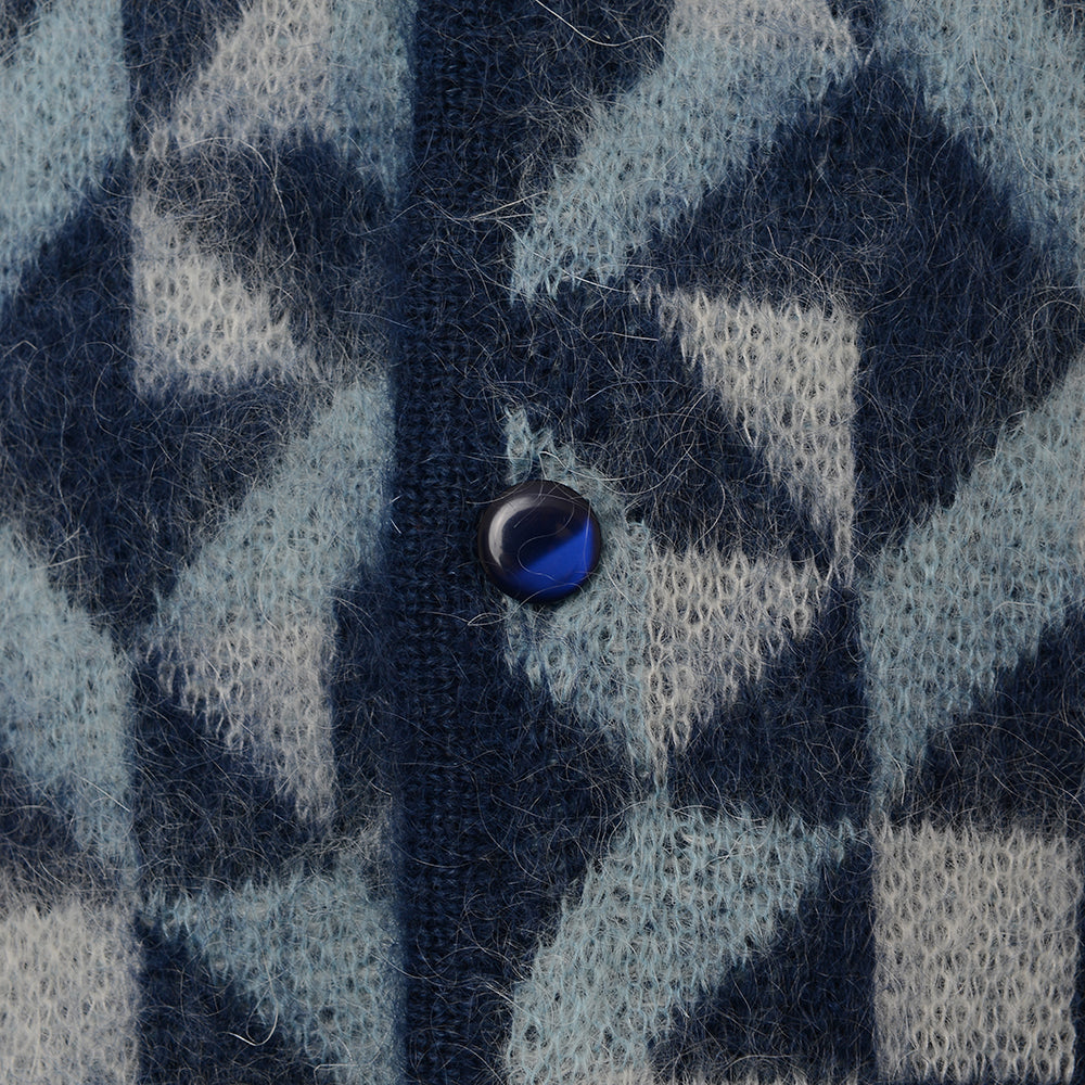 Mens Anonymous Ism Vintage Quilt Mohair Cardigan in Blue