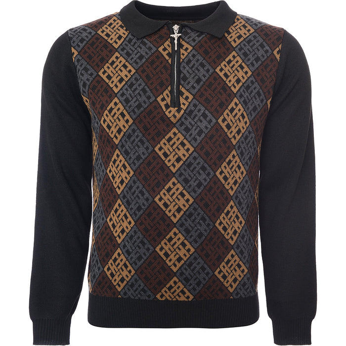 Mens FKN Awesome FA Monogram 1/4 Zip Knit in Black