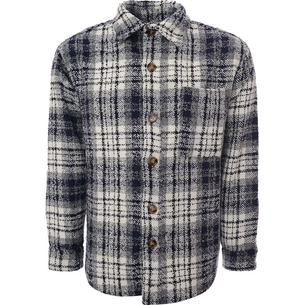 Mens FKN Awesome Heavy Flannel Overshirt in Navy &amp; White