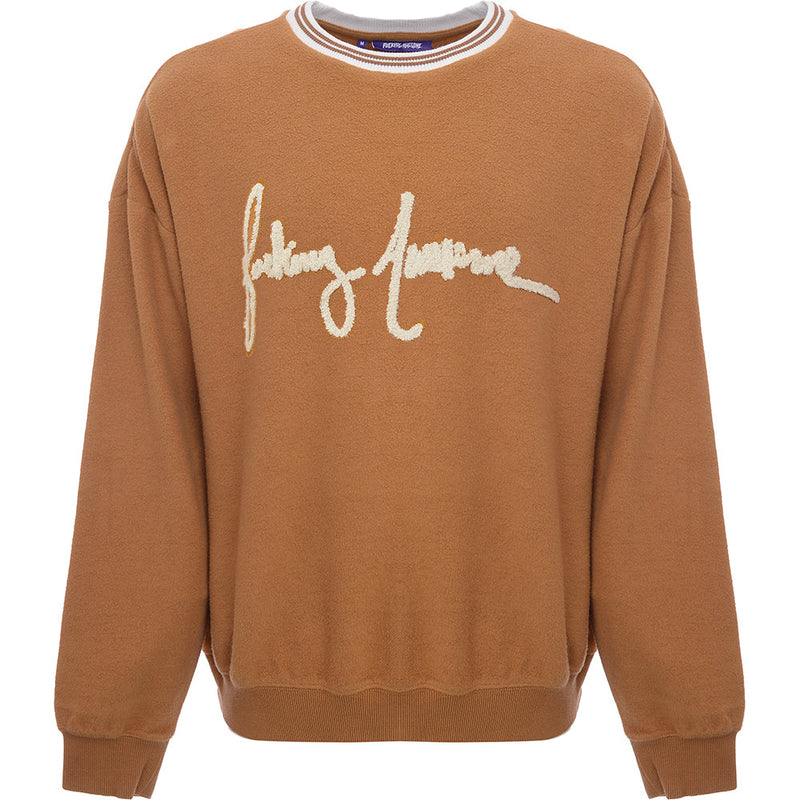 Mens FKN Awesome Pilled Cursive Crew Sweat in Tan